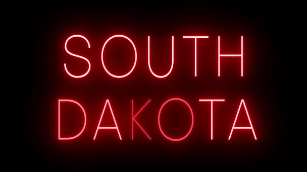Sinal Néon Piscando Cintilando Vermelho Para Dakota Sul — Vídeo de Stock
