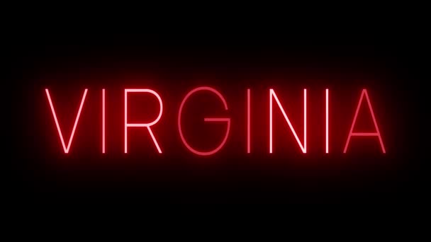 Červené Blikající Blikající Neonové Znamení Pro Virginii — Stock video