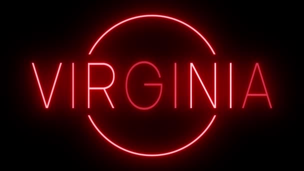 Червоний Мерехтливий Блимає Неоновий Знак Вірджинії — стокове відео