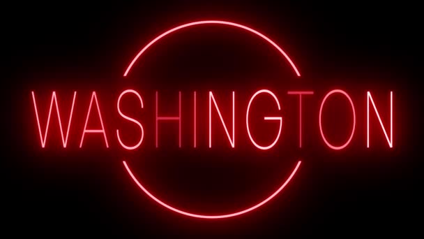 Rotes Flackern Und Blinkende Leuchtreklame Für Washington — Stockvideo