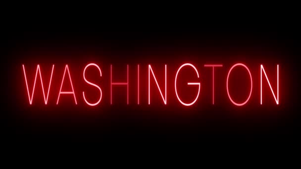 Rött Flimrande Och Blinkande Neon Tecken För Washington — Stockvideo