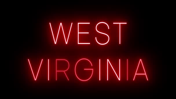 Κόκκινο Τρεμοπαίζει Και Αναβοσβήνει Νέον Σημάδι Για Δυτική Βιρτζίνια — Αρχείο Βίντεο