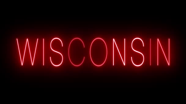 Señal Neón Parpadeante Rojo Para Wisconsin — Vídeo de stock