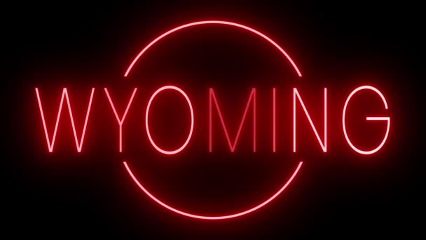 Rood Flikkerend Knipperend Neon Teken Voor Wyoming — Stockvideo