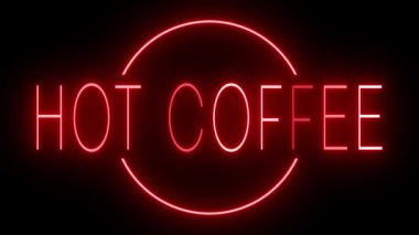 Kırmızı yanıp sönen ve yanıp sönen neon ışığı sıcak kahve için.