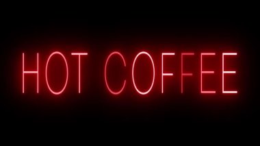 Kırmızı yanıp sönen ve yanıp sönen neon ışığı sıcak kahve için.