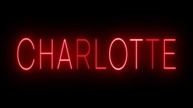 Charlotte için yanıp sönen kırmızı neon ışığı.