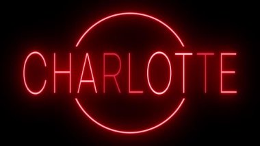 Charlotte için yanıp sönen kırmızı neon ışığı.