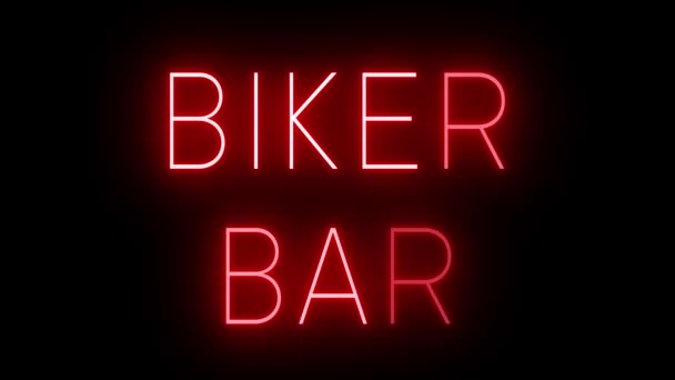 Rött Flimrande Och Blinkande Animerad Neonskylt Mot Biker Bar — Stockvideo