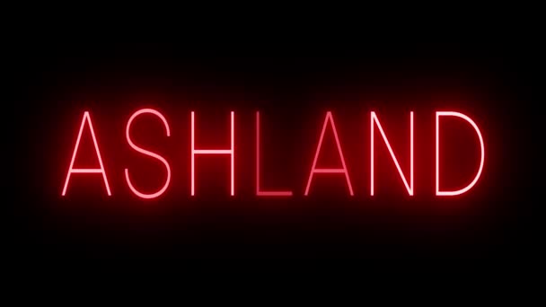 Sinal Néon Animado Cintilante Piscando Vermelho Para Ashland — Vídeo de Stock