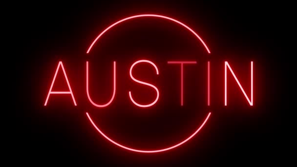 Rött Flimrande Och Blinkande Animerad Neon Tecken För Austin — Stockvideo