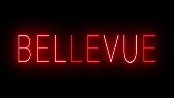 Red Flickering Blinking Animated Neon Sign Bellevue — Stock Video