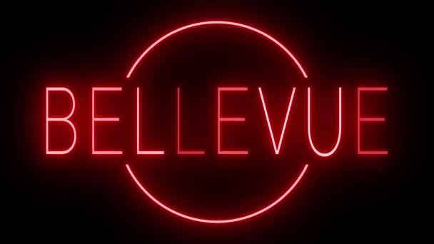 Rotes Flackern Und Blinkende Animierte Leuchtreklame Für Bellevue — Stockvideo