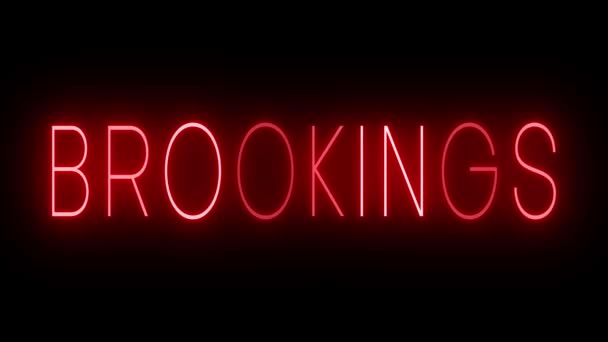 Rött Flimrande Och Blinkande Animerade Neon Tecken För Brookings — Stockvideo