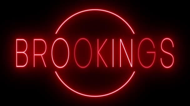 布鲁金斯的红色闪烁和闪烁动画霓虹灯标志 — 图库视频影像