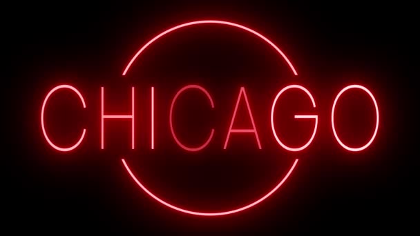 Red Flickering Blinking Animated Neon Sign Chicago — Stock Video