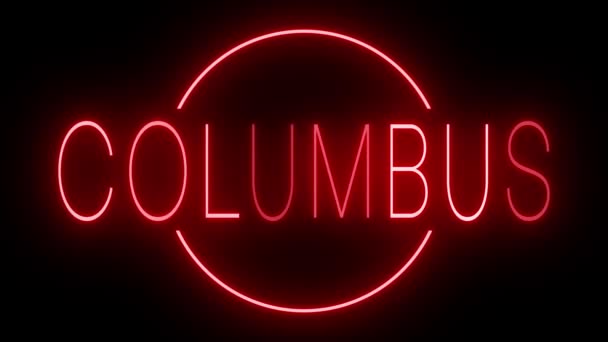 哥伦布的红色闪烁和闪烁的动画霓虹灯标志 — 图库视频影像