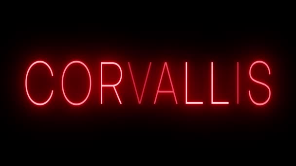 Corvallis的红色闪烁和闪烁动画霓虹灯标志 — 图库视频影像