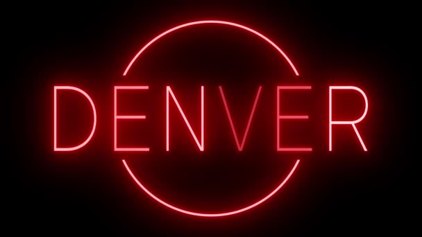 Merah Berkedip Kedip Dan Berkedip Animasi Neon Tanda Untuk Denver — Stok Video