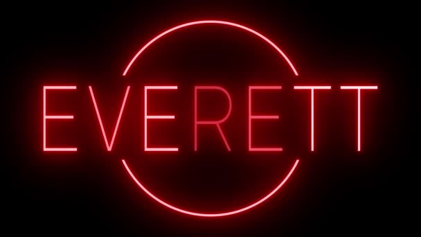埃弗雷特的红色闪烁和闪烁动画霓虹灯标志 — 图库视频影像