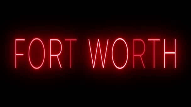 Rosso Tremolante Lampeggiante Cartello Animato Neon Fort Worth — Video Stock