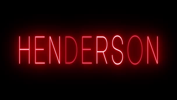亨德森的红色闪烁和闪烁动画霓虹灯标志 — 图库视频影像