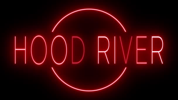Rosso Tremolante Lampeggiante Cartello Animato Neon Hood River — Video Stock