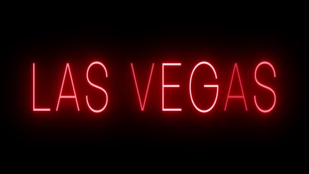 Rött Flimrande Och Blinkande Animerad Neonskylt Mot Las Vegas — Stockvideo