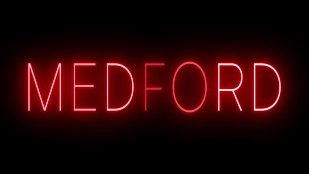 Rood Flikkerend Knipperend Geanimeerd Neon Teken Voor Medford — Stockvideo