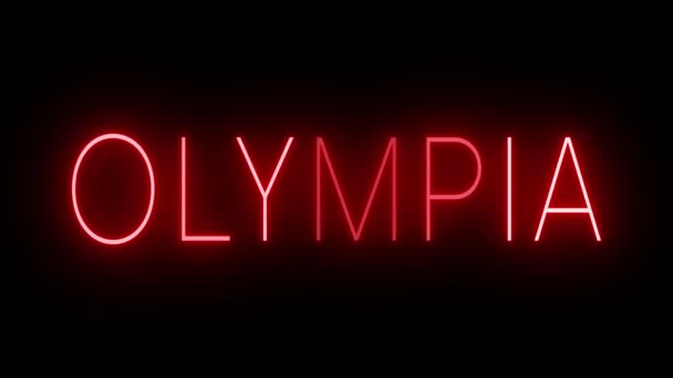Κόκκινο Τρεμοπαίζει Και Αναβοσβήνει Animated Νέον Σημάδι Για Την Ολυμπία — Αρχείο Βίντεο