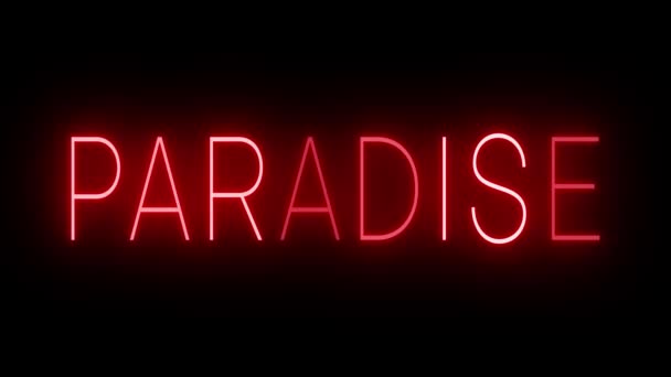 Rood Flikkerend Knipperend Geanimeerd Neon Teken Voor Het Paradijs — Stockvideo