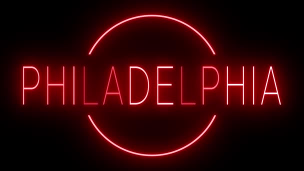 Rosso Tremolante Lampeggiante Cartello Animato Neon Philadelphia — Video Stock