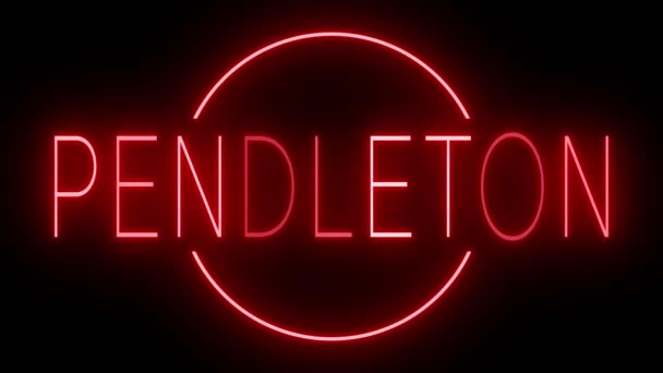 Röd Flimrande Och Blinkande Animerad Neonskylt Mot Pendleton — Stockvideo