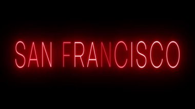 Kırmızı yanıp sönen ve yanıp sönen neon ışığı San Francisco için.