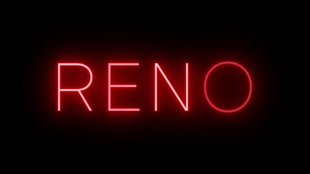 Κόκκινο Τρεμοπαίζει Και Αναβοσβήνει Animated Νέον Σημάδι Για Reno — Αρχείο Βίντεο