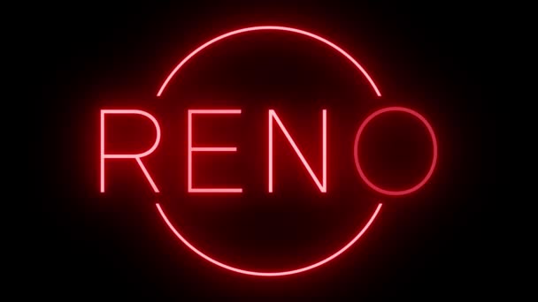 Sinal Néon Animado Cintilante Piscando Vermelho Para Reno — Vídeo de Stock