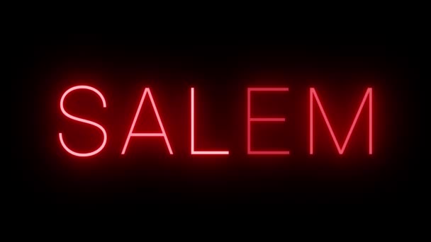 Sinal Néon Animado Cintilante Piscando Vermelho Para Salem — Vídeo de Stock