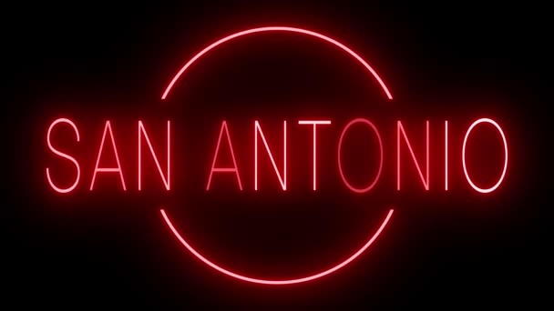 圣安东尼奥的红色闪烁和闪烁的动画霓虹灯标志 — 图库视频影像