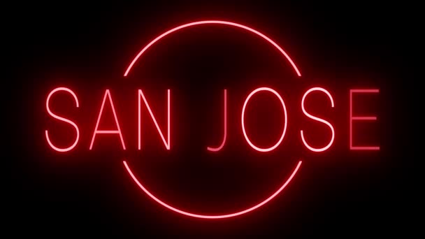 Rotes Flackern Und Blinkende Animierte Leuchtreklame Für San Jose — Stockvideo