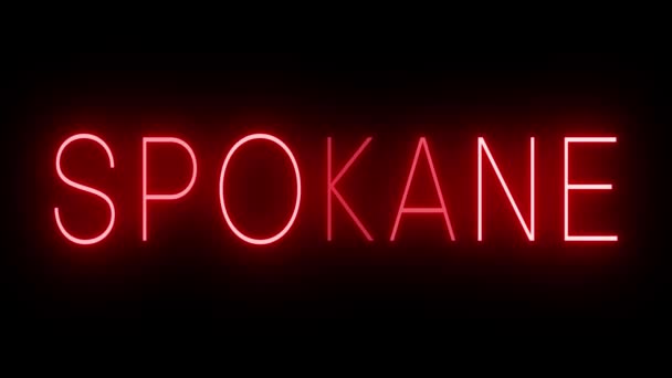 斯波坎的红色闪烁和闪烁动画霓虹灯标志 — 图库视频影像