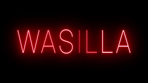 Rött Flimrande Och Blinkande Animerade Neon Tecken För Wasilla — Stockvideo