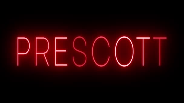 Rotes Flackern Und Blinkende Animierte Leuchtreklame Für Prescott — Stockvideo