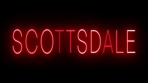 Rotes Flackern Und Blinkende Animierte Leuchtreklame Für Scottsdale — Stockvideo