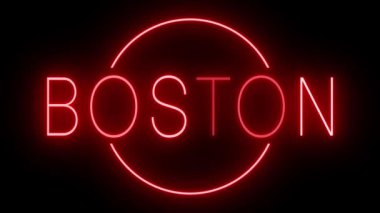 Boston şehri için yanıp sönen ve yanıp sönen neon ışığı.