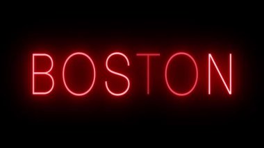 Boston şehri için yanıp sönen ve yanıp sönen neon ışığı.