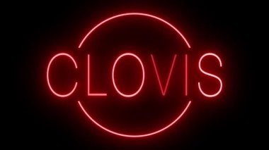 Clovis şehri için yanıp sönen ve yanıp sönen neon ışığı.