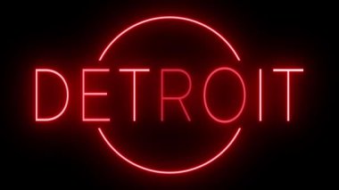 Kırmızı yanıp sönen ve yanıp sönen neon ışığı Detroit için