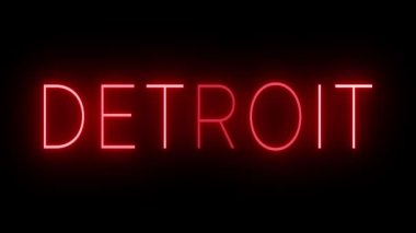 Kırmızı yanıp sönen ve yanıp sönen neon ışığı Detroit için