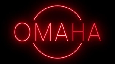 Omaha için yanıp sönen kırmızı neon ışığı.