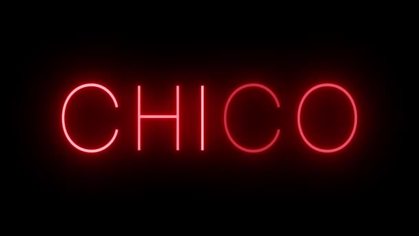 Red Flickering Blinking Animated Neon Sign Chico — Stock Video